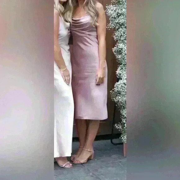 Revelry Skye Midi Satin Dress, Rose Quartz, Size 2 - Picture 3 of 10